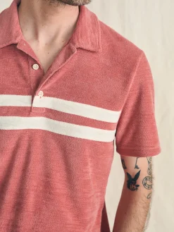 Faherty Brand Cabana Towel Terry Surf Stripe Polo Shirt -^ Polo Shirts
