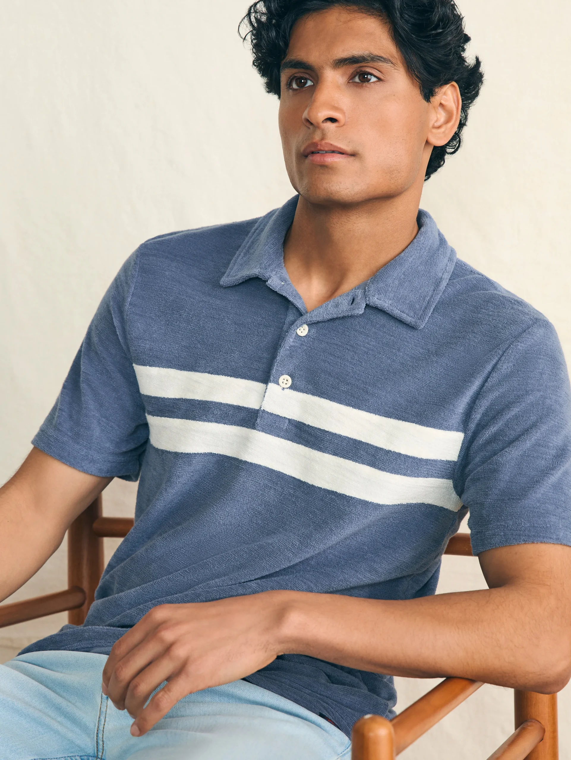 Faherty Brand Cabana Towel Terry Surf Stripe Polo Shirt -^ Polo Shirts