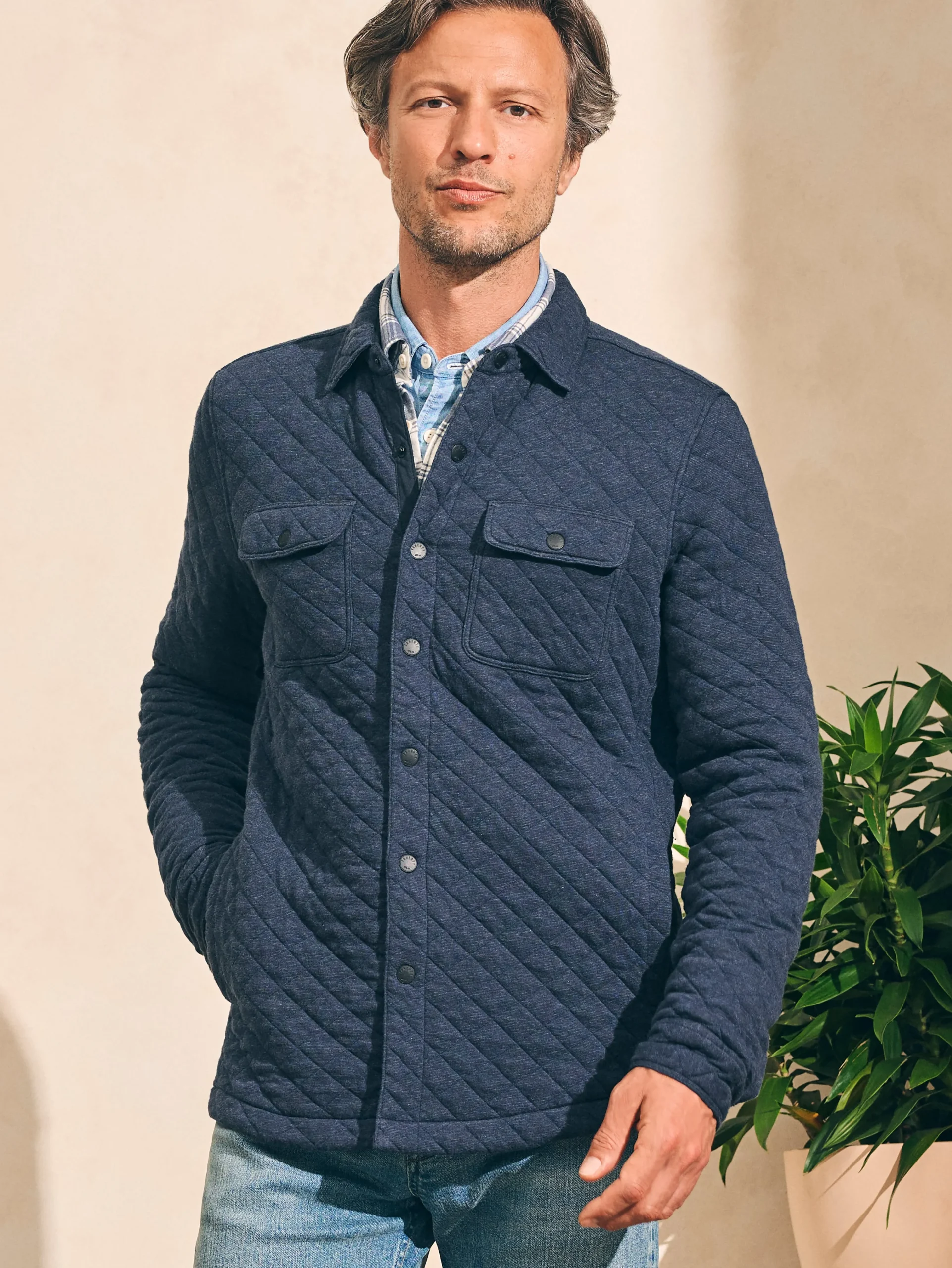 Faherty Brand Epic Quilted Fleece CPO (Tall) -^ Jackets & Vests