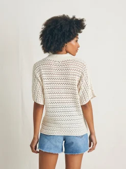 Faherty Brand Nusa Crochet Polo Sweater -^Women Sweaters