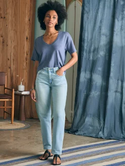 Faherty Brand Oceanside Linen V-Neck Tee -^Women T-Shirts