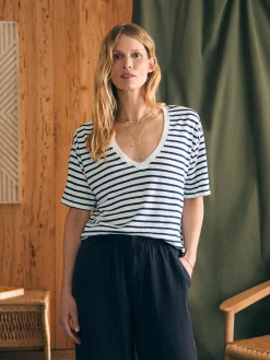 Faherty Brand Oceanside Linen V-Neck Tee -^Women T-Shirts