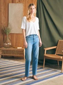 Faherty Brand Oceanside Linen V-Neck Tee -^Women T-Shirts