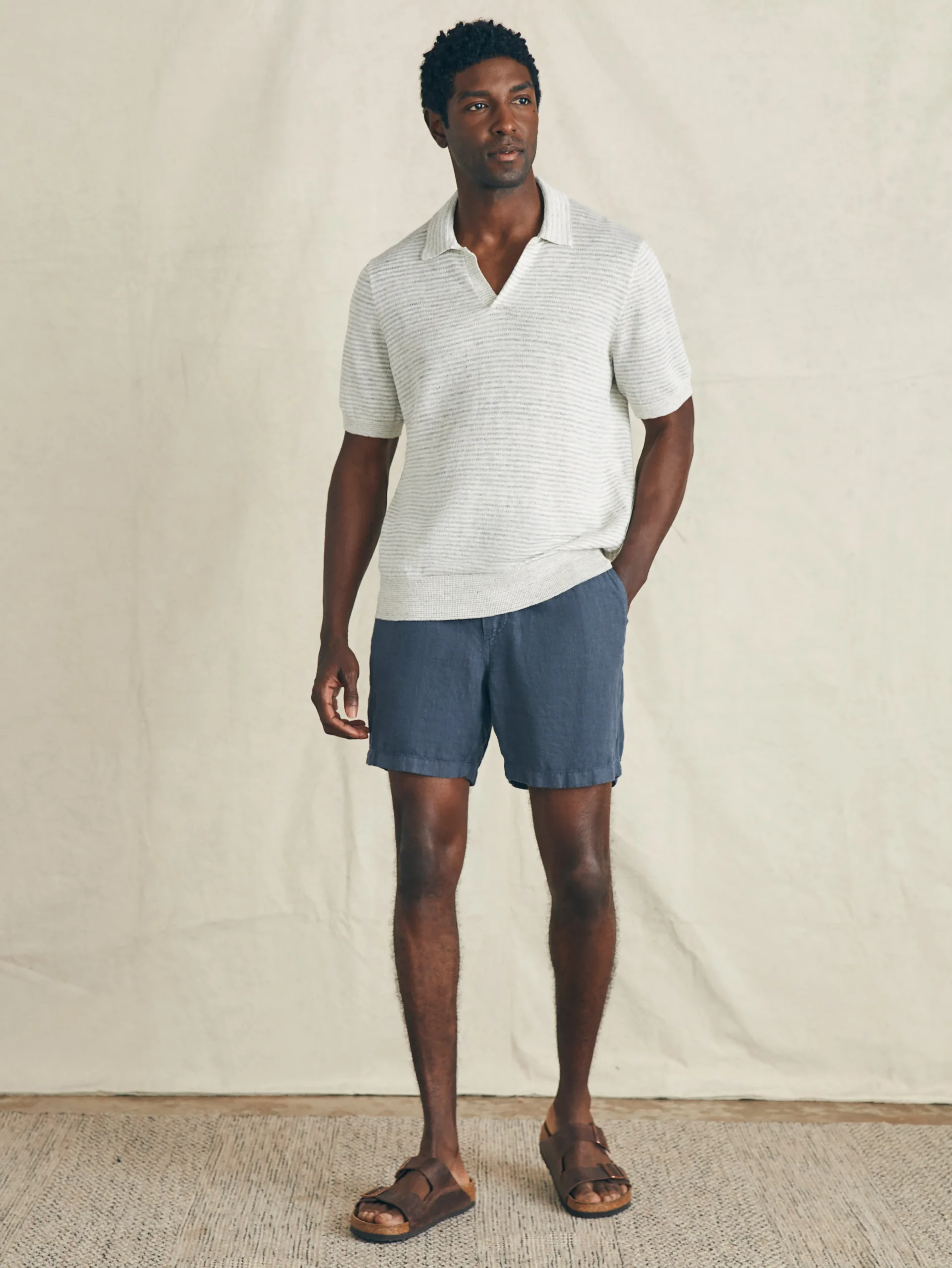 Faherty Brand Short-Sleeve Linen Sweater Polo -^ Sweaters