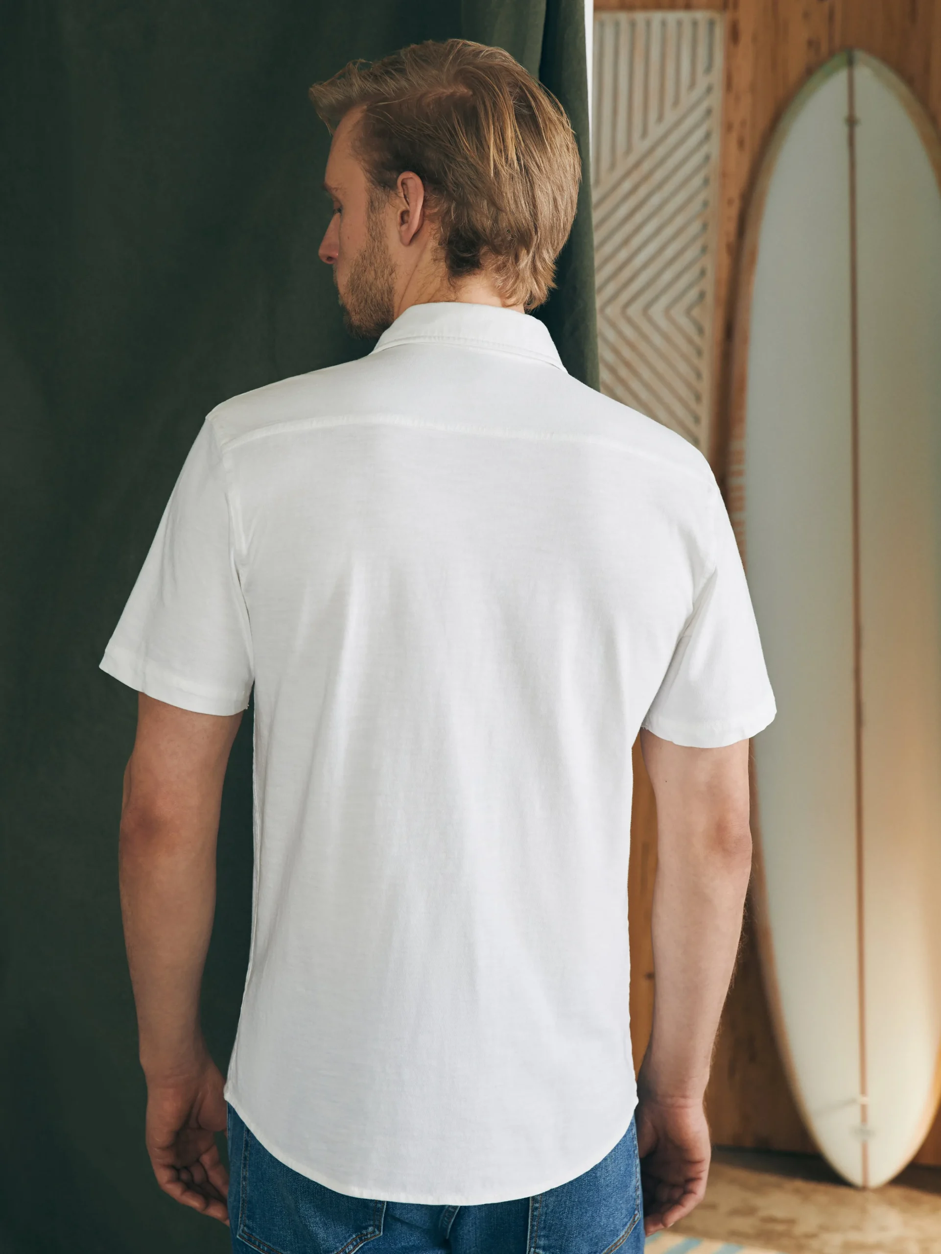 Faherty Brand Short-Sleeve Sunwashed Knit Shirt (Single Pocket) (Tall) -^ Shirts