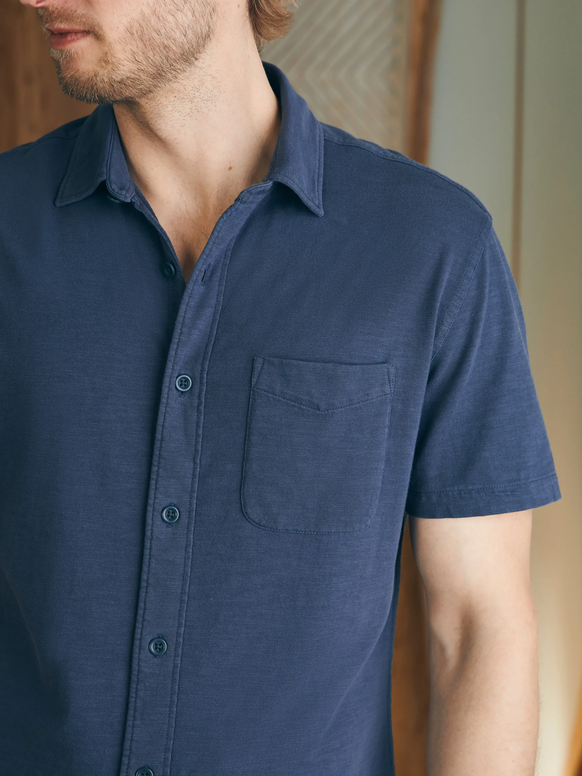 Faherty Brand Short-Sleeve Sunwashed Knit Shirt (Single Pocket) -^ Shirts