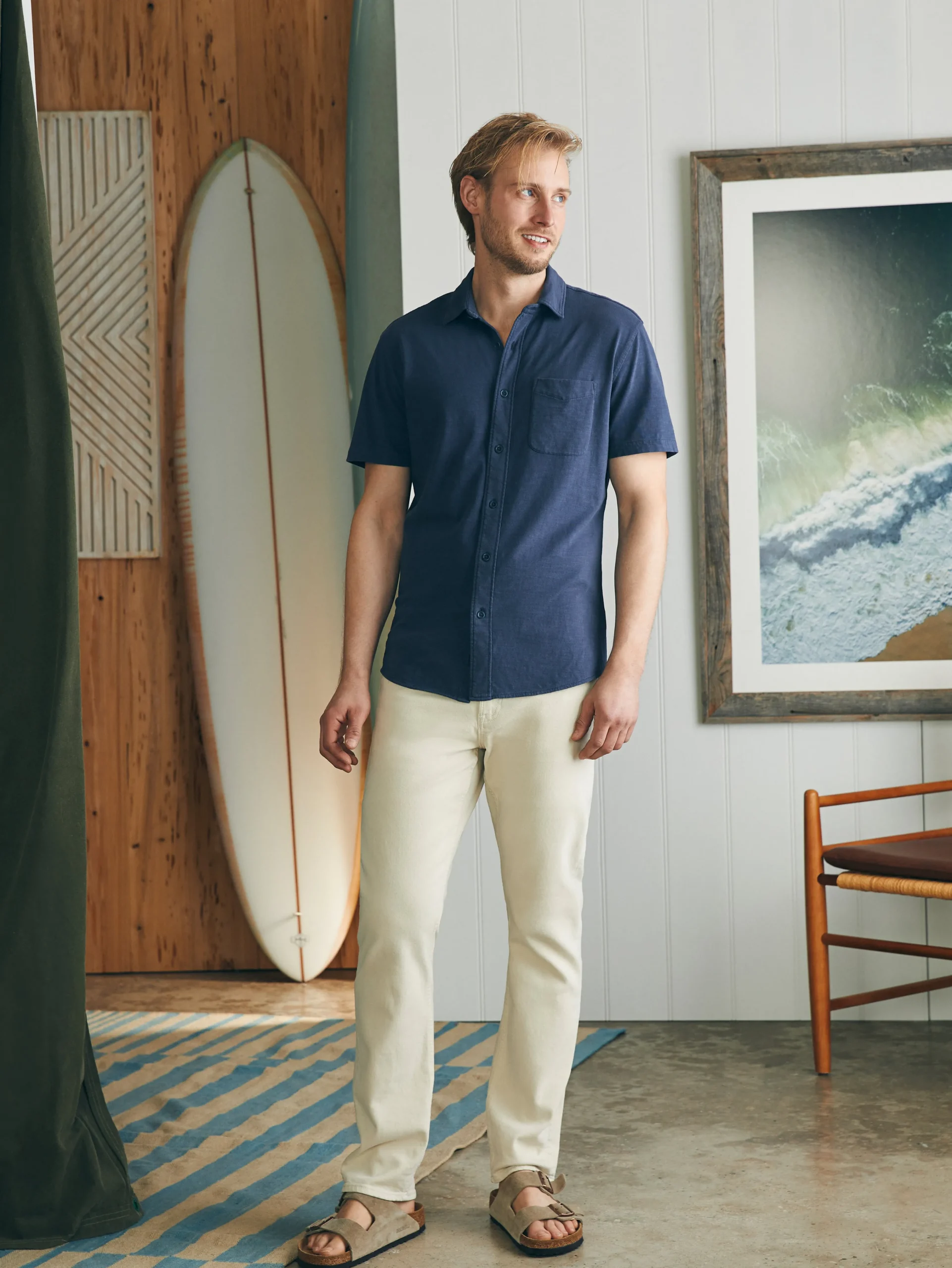 Faherty Brand Short-Sleeve Sunwashed Knit Shirt (Single Pocket) -^ Shirts