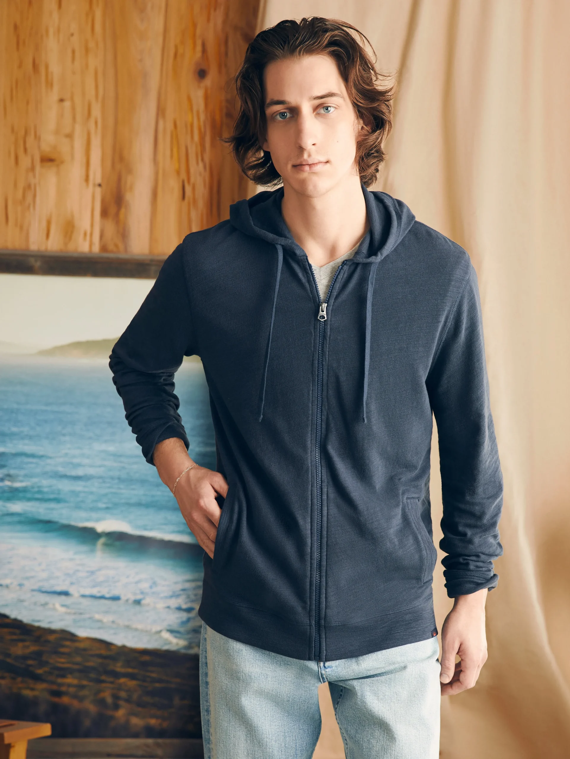 Faherty Brand Sunwashed Slub Zip Hoodie -^ Hoodies & Sweatshirts