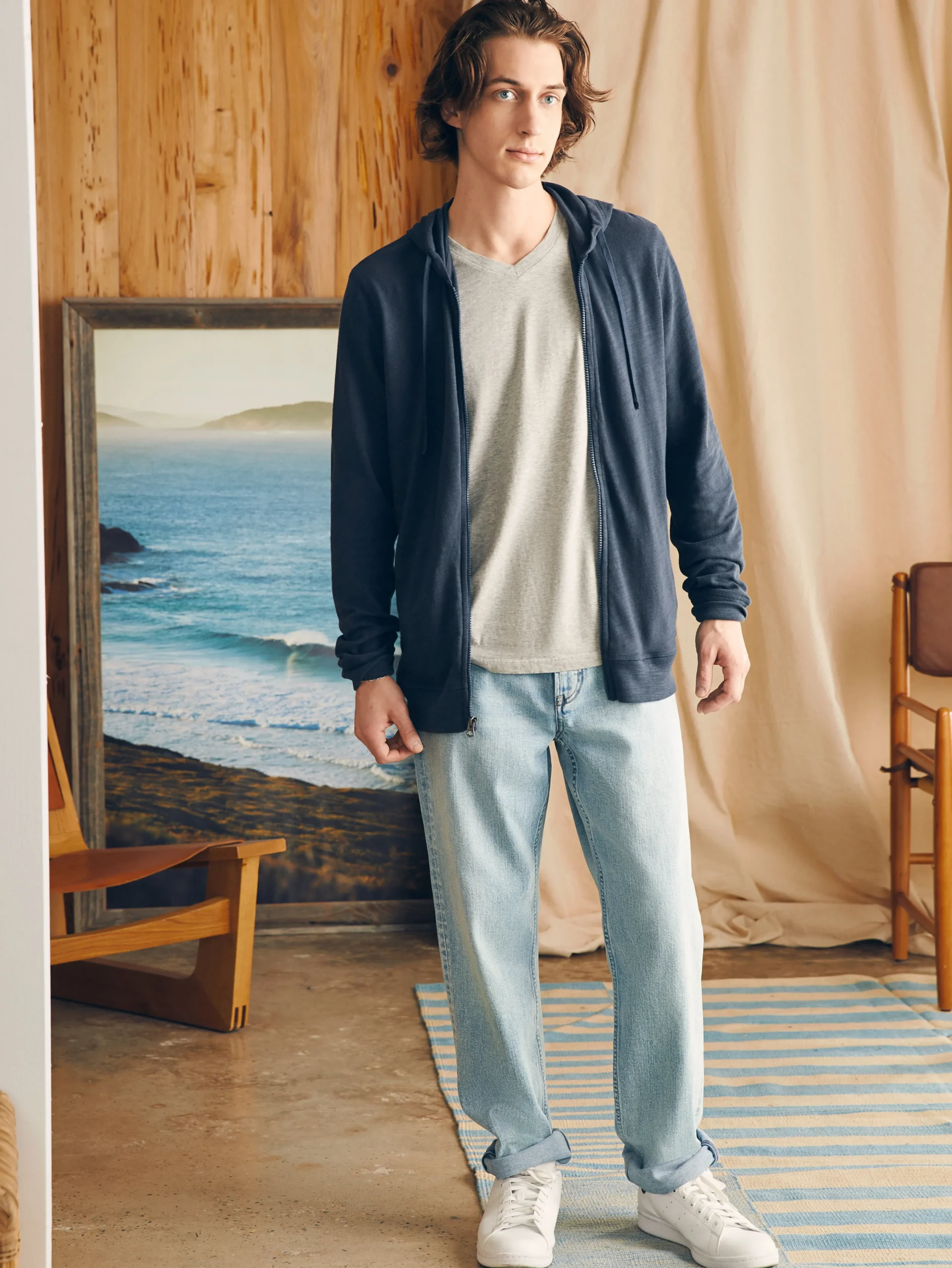Faherty Brand Sunwashed Slub Zip Hoodie -^ Hoodies & Sweatshirts